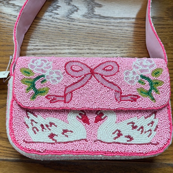 NWT Viral Beaded Bag Pink Swan and Bow Design - Picture 2 of 8